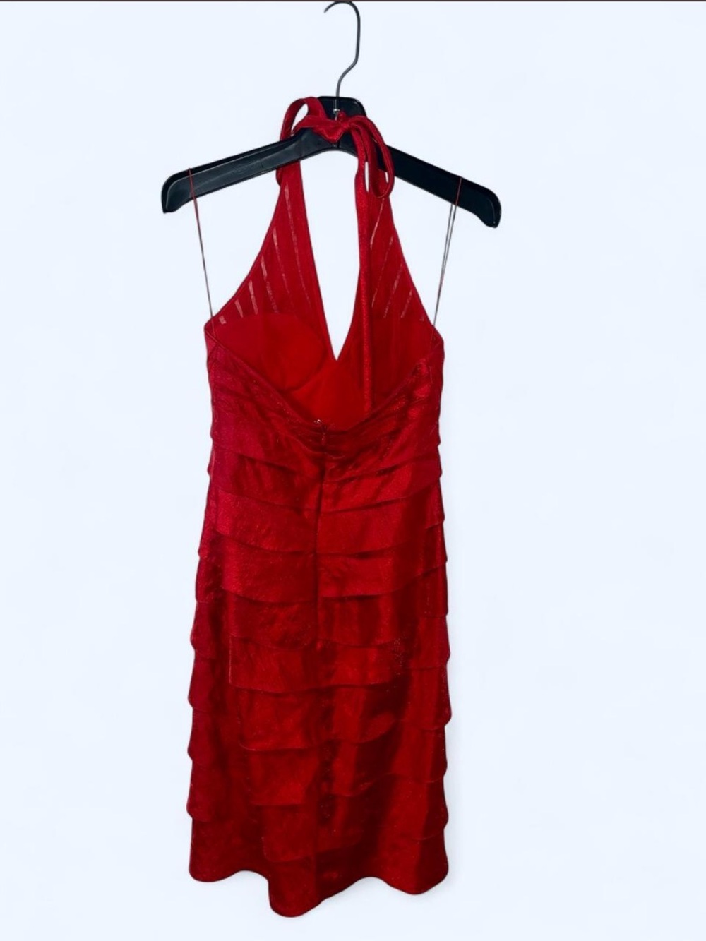 Cache Red Halter Neck Ruffled Cocktail Dress - Picture 4 of 6